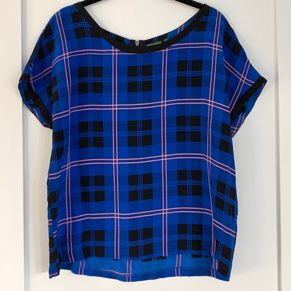 The Letter - Blue Plaid Silk Short-sleeve Blouse